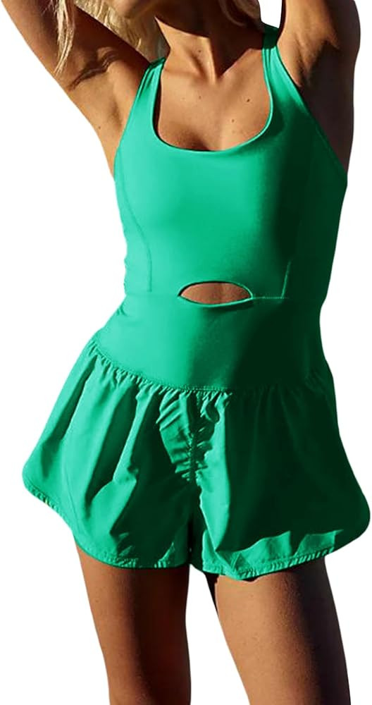 Womens 2024 Summer Fit Rompers Running Onesie Workout Rompers One Piece Outfits Exercise Jumpsuit... | Amazon (US)