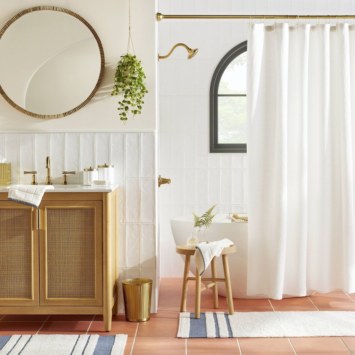 Textured Horizontal Stripe Matelassé Shower Curtain Cream - Hearth & Hand™ with Magnolia | Target