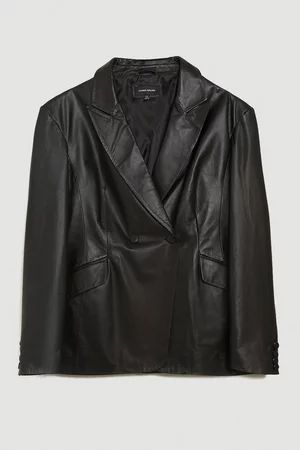 Plus Size Leather Corset Waist Back Tailored Blazer Jacket | Karen Millen UK + IE + DE + NL