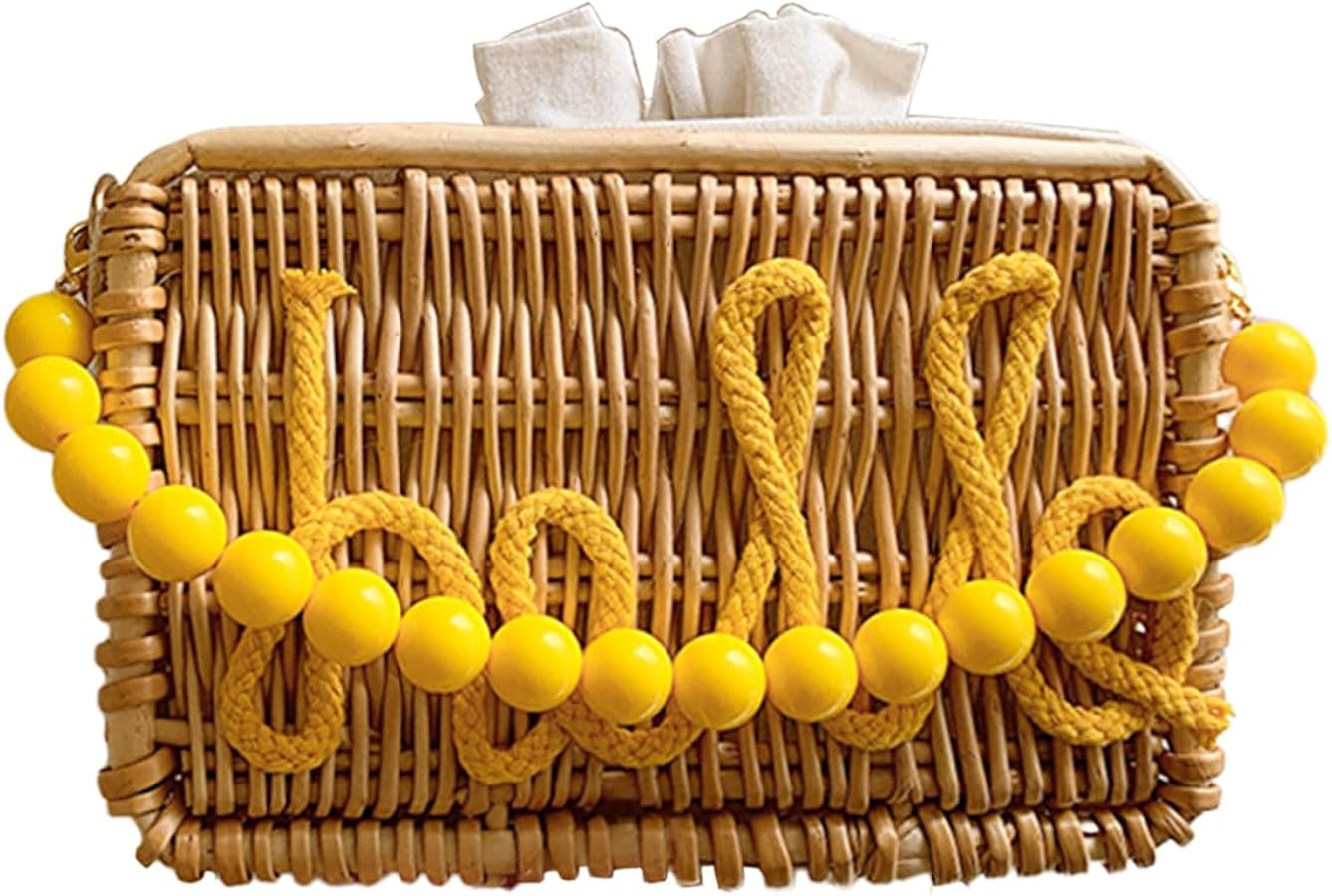 Beach Bag Purse for Women, Natural Hand-woven Rectangular Wicker Handbag, Pearl Basket Purse, Ret... | Amazon (US)