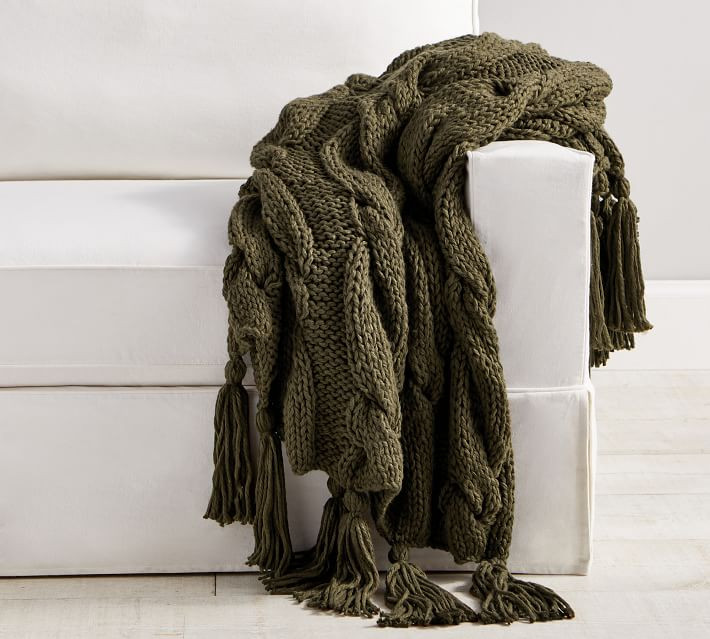 Bluma Chunky Knit Tassel Throws | Pottery Barn (US)