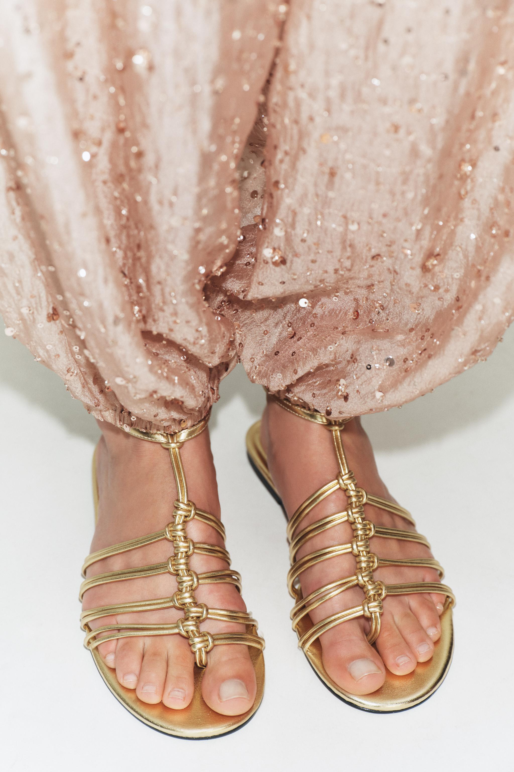 METALLIC EFFECT FLAT SANDALS | Zara US
