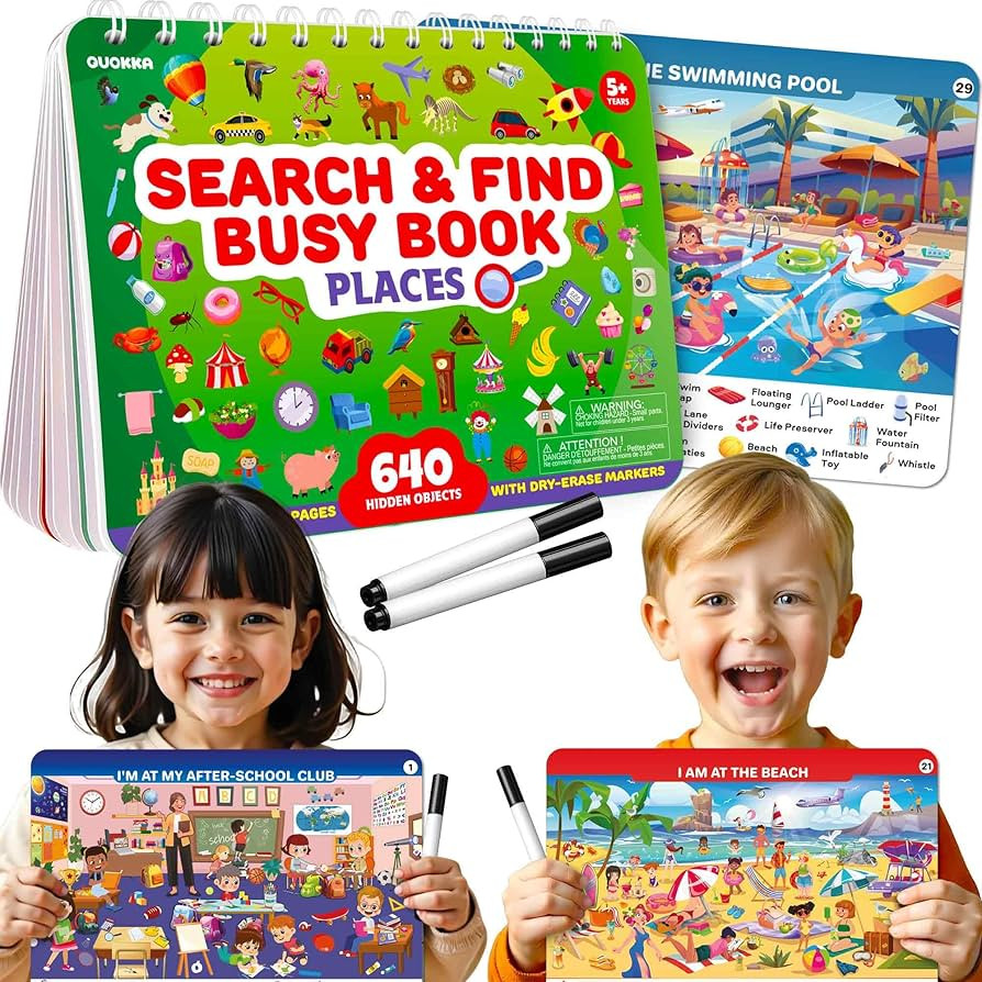 QUOKKA Busy Book for Toddlers 3-5 \u2013 Places I Visit Search and Find Activity Book - Dry Erase... | Amazon (US)