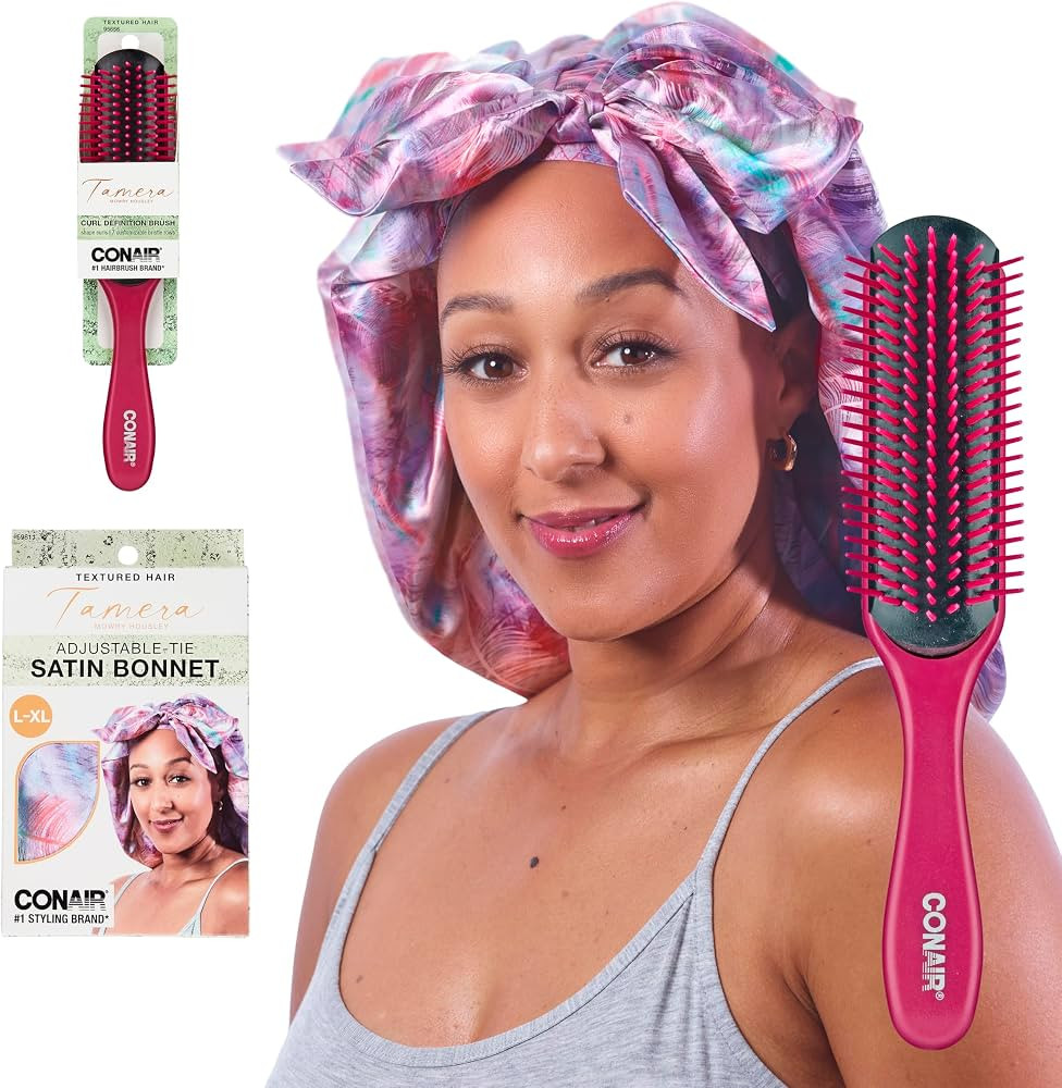 CONAIR x Tamera Mowry Collection Satin Swirl Print Hair Bonnet with bonus Curl Definition Brush -... | Amazon (US)