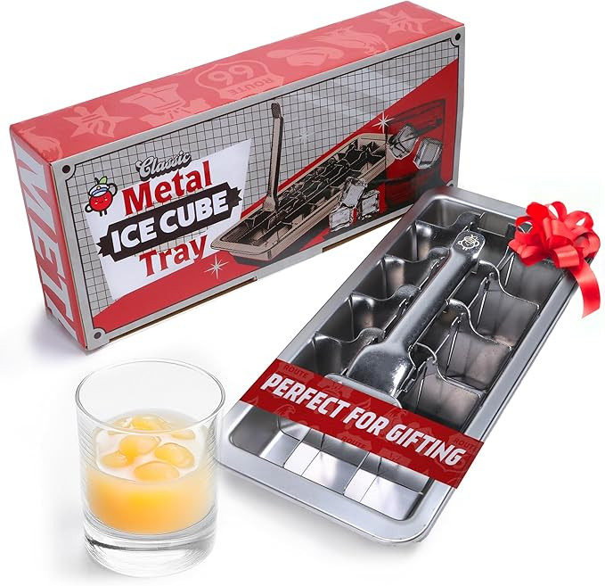 Stainless Steel Ice Cube Tray with lever (11", 18 cubes), Classic Metal Ice Cube Trays for Freeze... | Amazon (US)