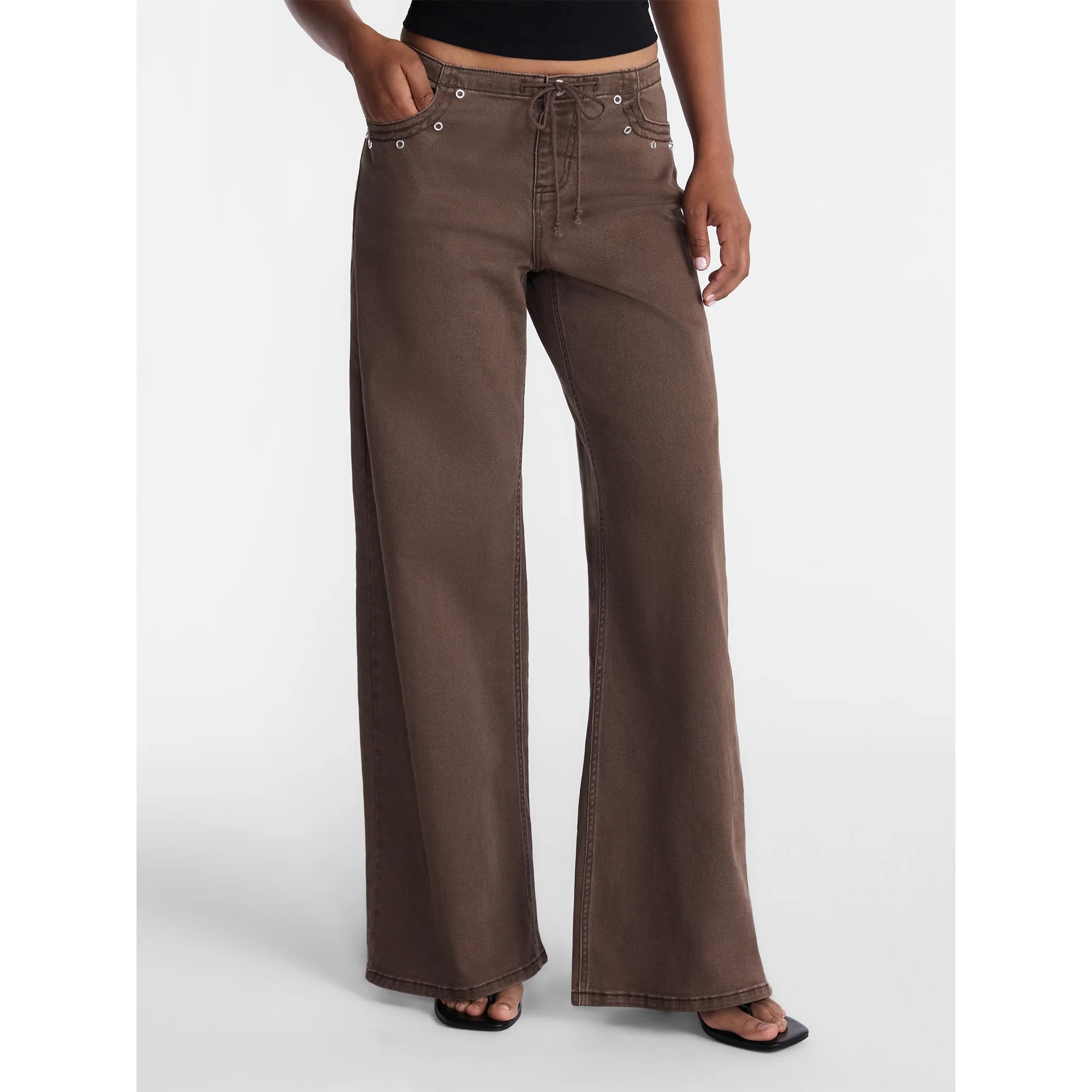 No Boundaries Drawstring Grommet Wide Leg Jean, 32" Inseam, Women's | Walmart (US)