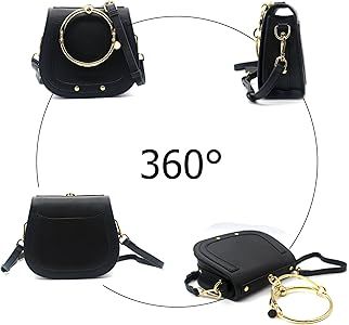 Women Punk Circular Ring Handle Handbags Small Round Purse Crossbody Bags For Girls | Amazon (US)