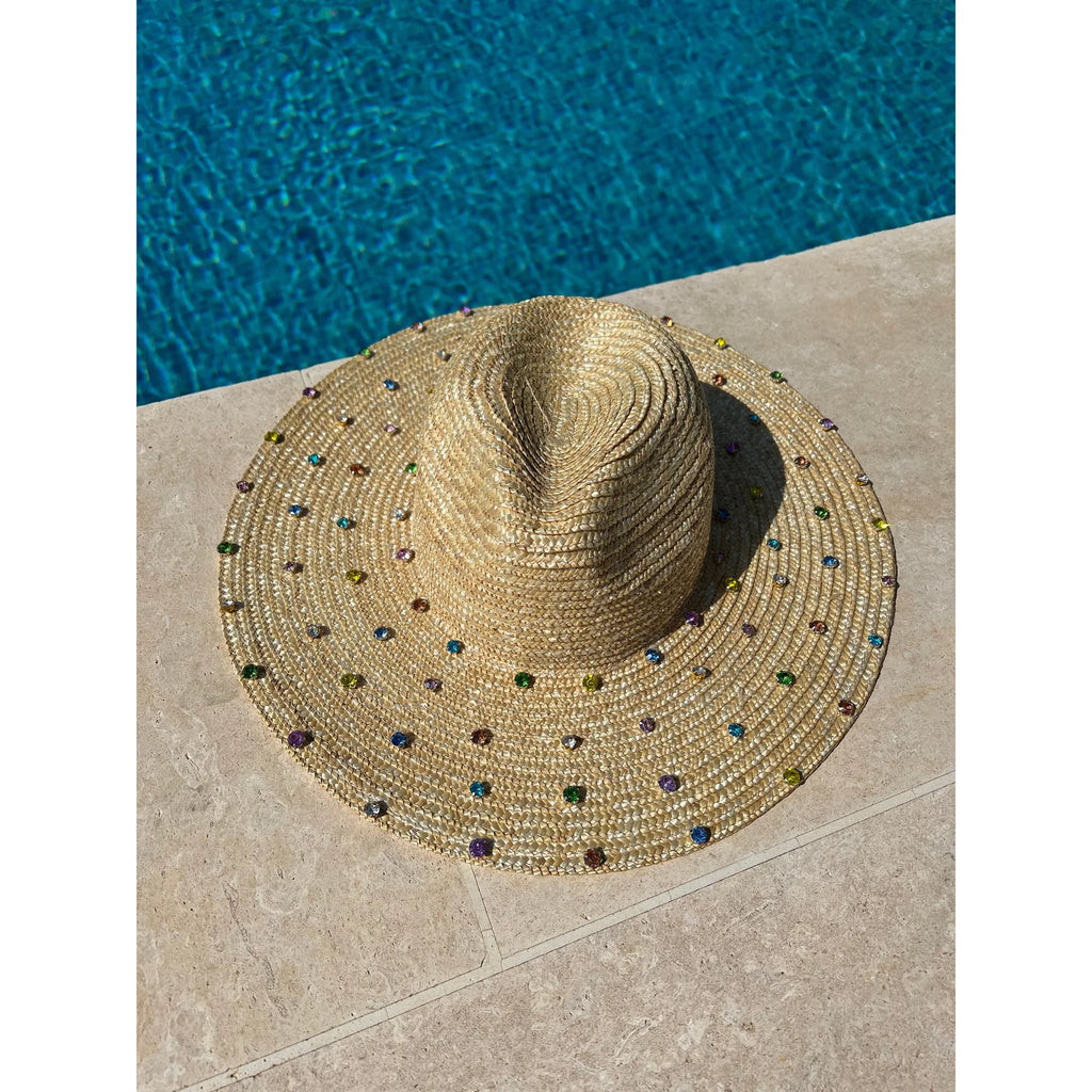 NEW!! Roma Rhinestone Straw Panama in Multi | Glitzy Bella