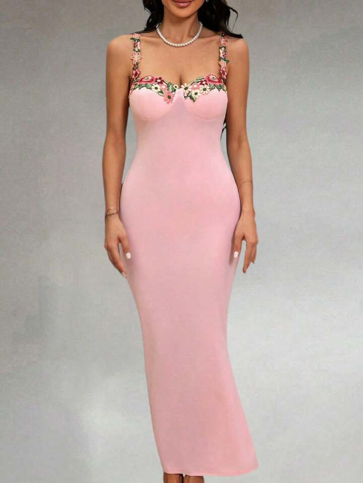 Allurite Women's Fashion Floral Embroidery Cami Dress | SHEIN