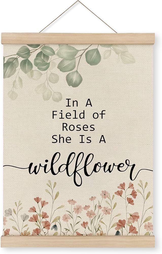 She is a Wildflower Poster Framed With Wood Hanger, Wildflower Nursery Decor, Inspirational Quote... | Amazon (US)