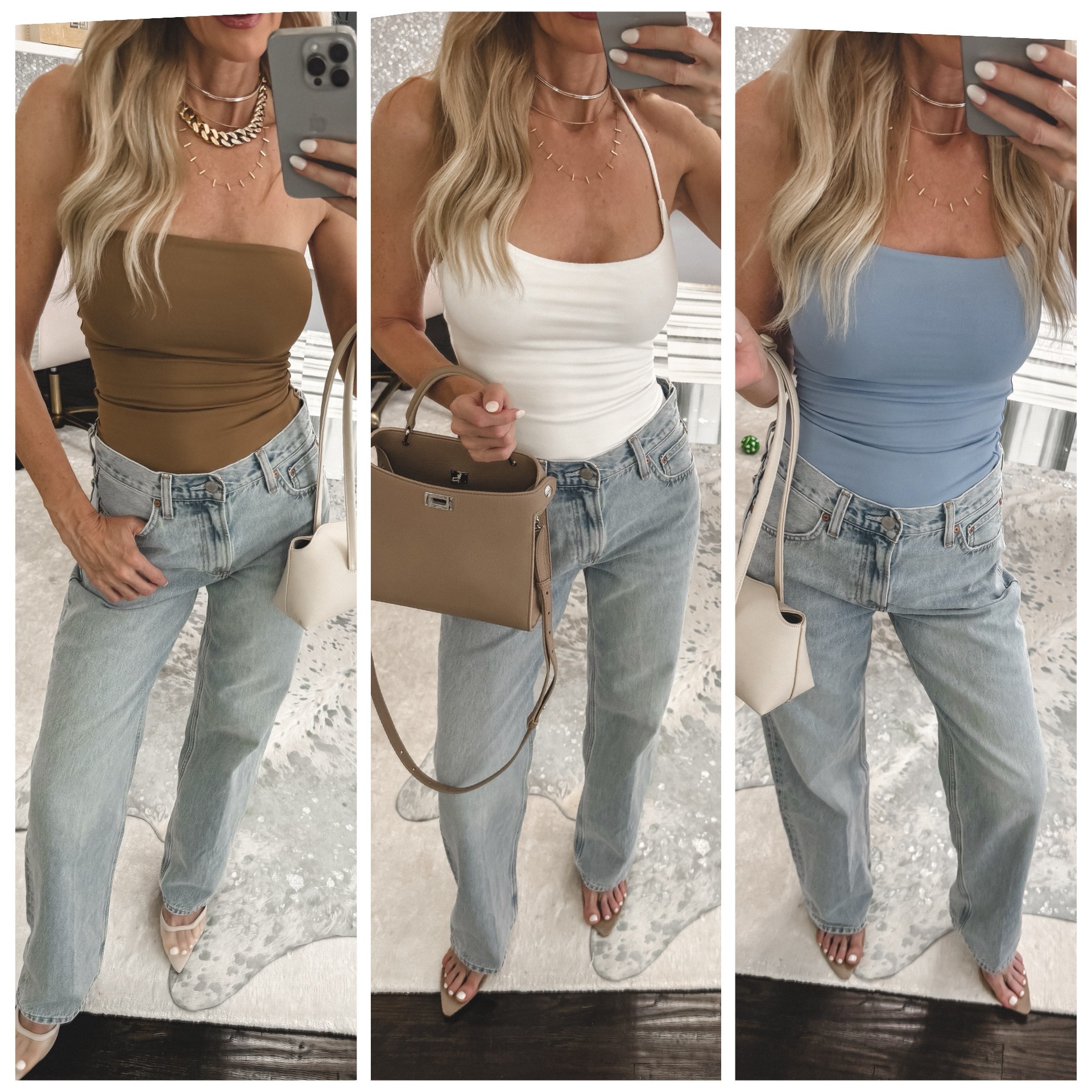 These viral Aritzia jeans make every outfit look cooler.

I honestly wasn’t sure I was going to like them, but the second I put them on, I got the hype.

They have that perfect combination of effortlessly cool and laid-back while still looking polished and put together. Plus, they’re incredibly comfortable.

Today I’m styling them 3 ways with some of my favorite Aritzia tops:

✨ Camel strapless top
✨ White halter top
✨ Baby blue halter top

All three tops are easy summer staples that look great on their own now and can easily be layered under jackets and blazers when the temperatures start to drop.

For sizing, everything runs true to size. I’m wearing a size 24 in the jeans and an XS in all of the tops.

If you’ve been debating these jeans, consider this your sign. They’re one of those pieces that instantly elevate your outfit while still feeling effortless.

#LTKgrwm #LTKootd #LTKOver40
