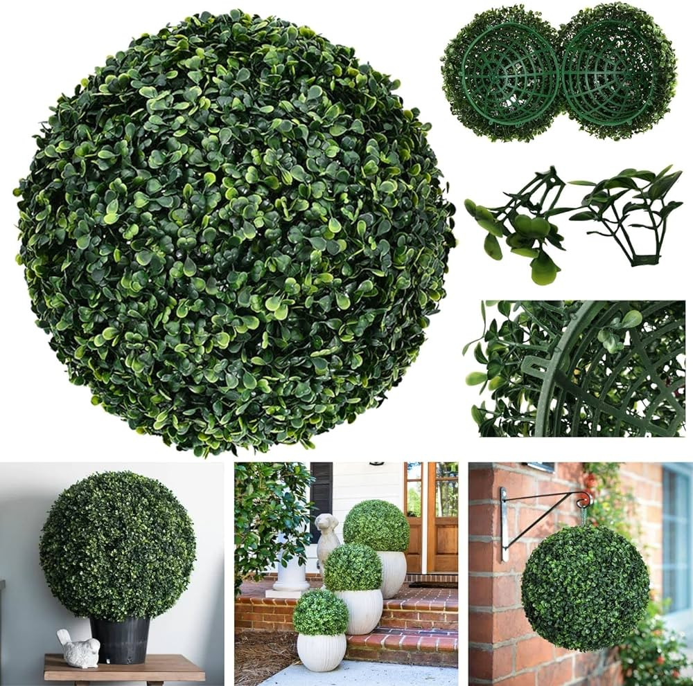 Gobograss Artificial Boxwood Topiary Ball - 2pcs 11 inch 3 Layers Milan Grass Ball for Home Garden W | Amazon (US)