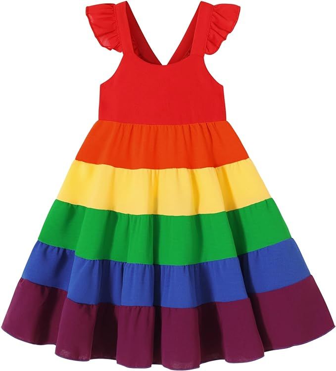 Kids Toddler Baby Girls Rainbow Dress Princess Sleeveless Beach Butterfly Sundress | Amazon (US)