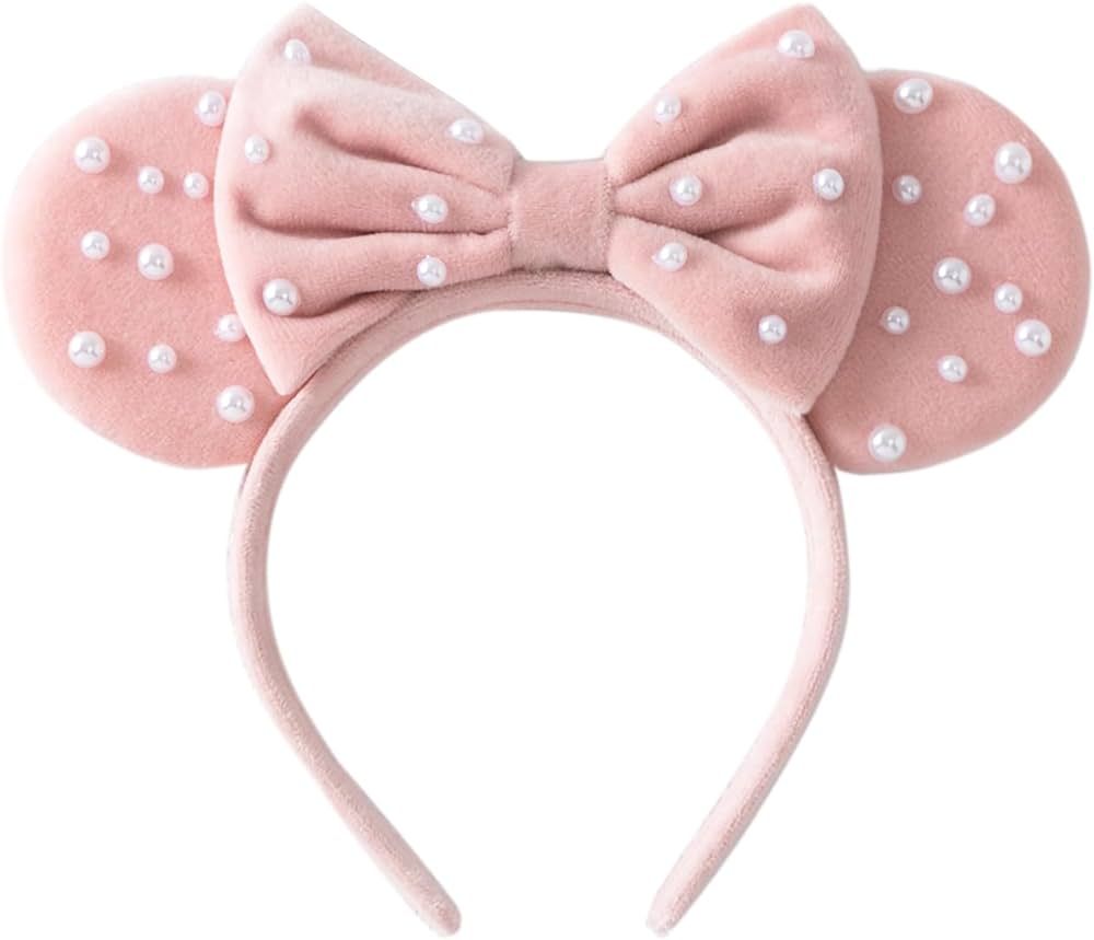 KARETT Pearl Mouse Ears Bow Headbands, Sparkle Minnie Ears Headband Glitter Hair Band for Party P... | Amazon (US)