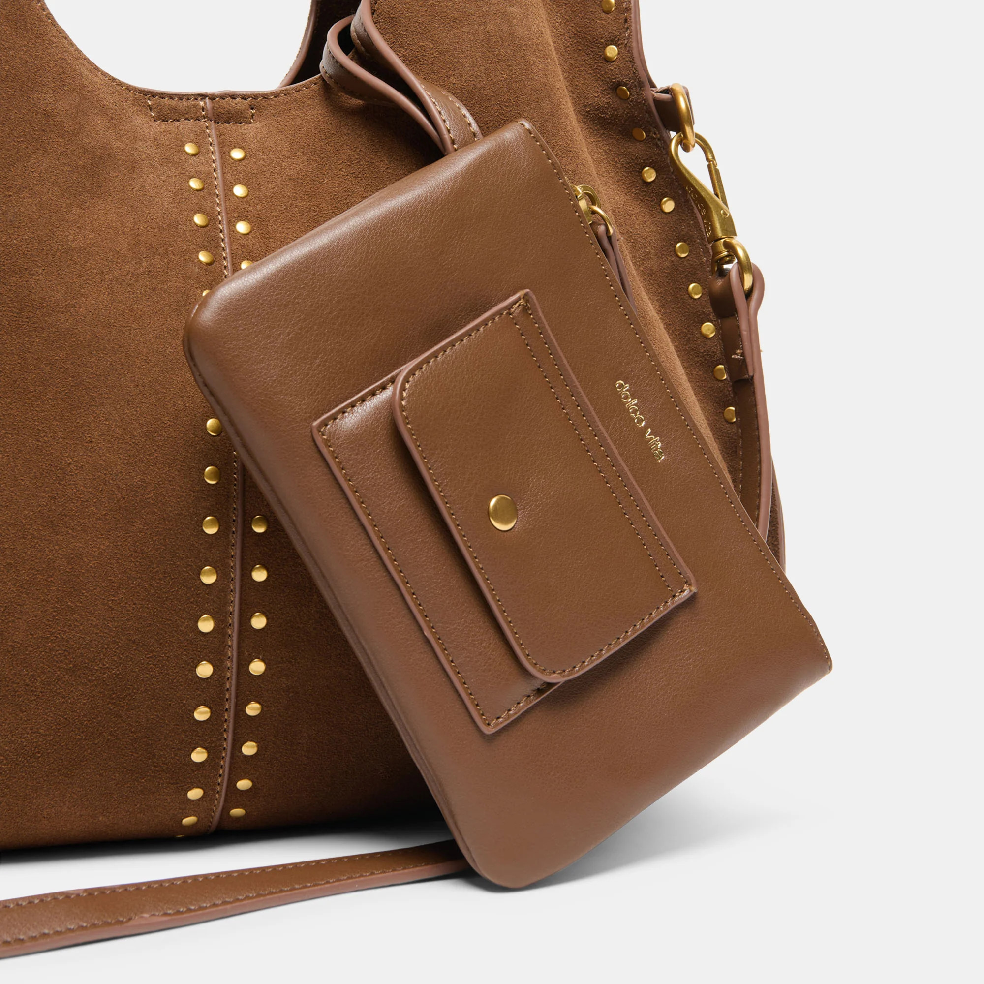 SONORA Mid Brown Suede Large Tote Bag | Dolce Vitaa | DolceVita.com