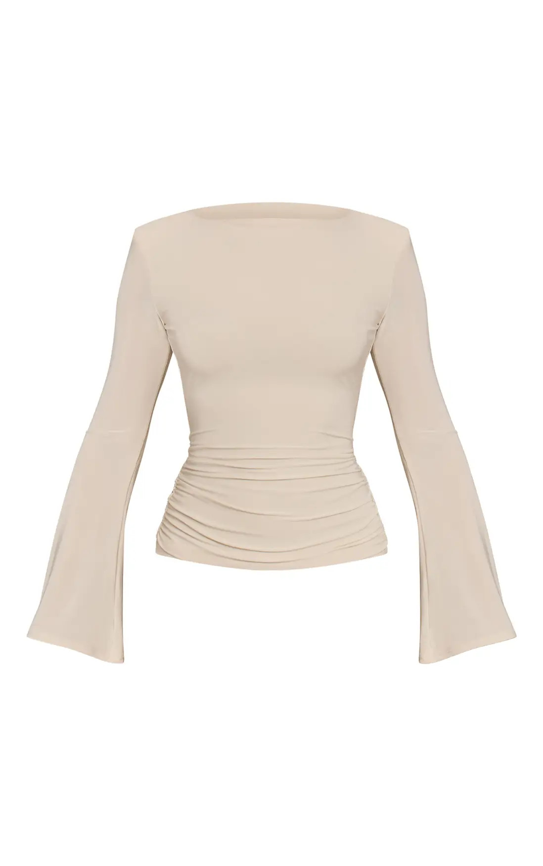 T-Shirts | White Double Layer Slinky Shoulder Detail Long Sleeve Top | PrettyLittleThing | PrettyLittleThing US