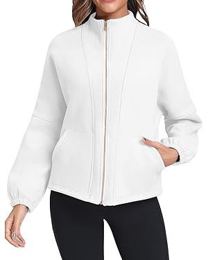 Kenaque Women Sweatshirt No Hood Full Zip Fleece Jacket with Pockets Fall Winter 2023 Fashion | Amazon (US)