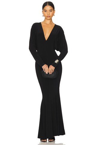 Norma Kamali Dolman V Neck Fishtail Gown in Black from Revolve.com | Revolve Clothing (Global)