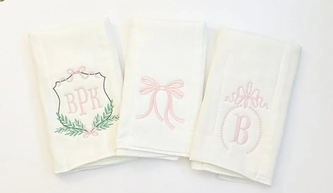 Monogrammed Baby Burp Cloths: Embroidered Cotton Gauze, Set of 3 - Etsy | Etsy (US)