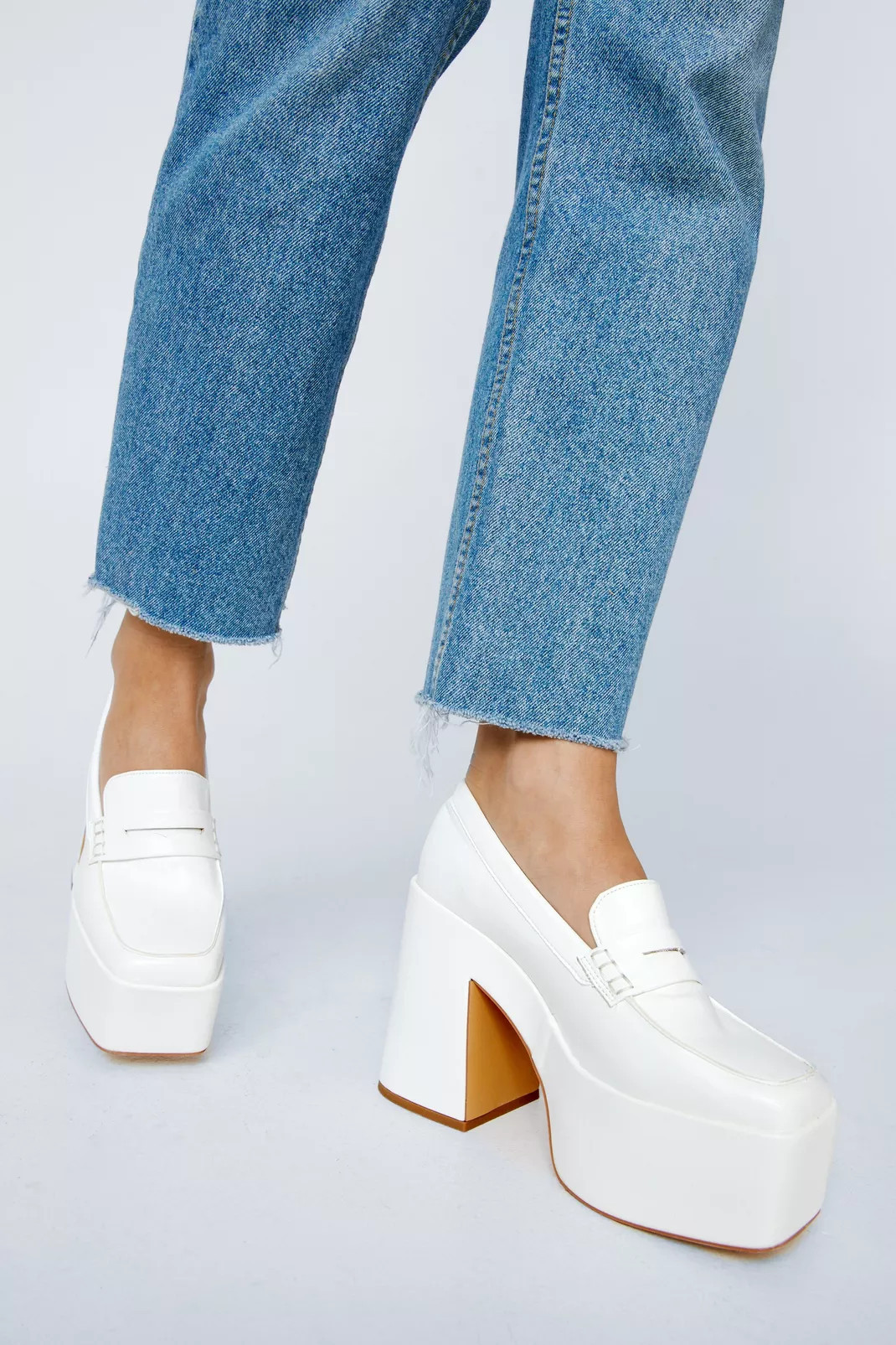 Faux Leather Pearlised Heeled Platform Loafer | Nasty Gal UK (+IE)
