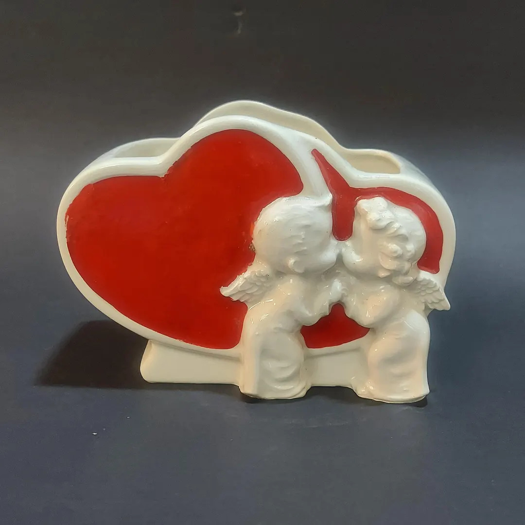 Vintage Lefton Double Heart Ceramic Planter With Cupid Valentine's Decor MCM Japan - Etsy | Etsy (US)