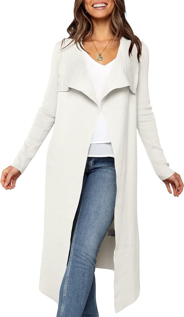 ANRABESS Women's Draped Open Front Long Cardigan Sweater Long Sleeve Irregular Hem with Belt | Amazon (US)