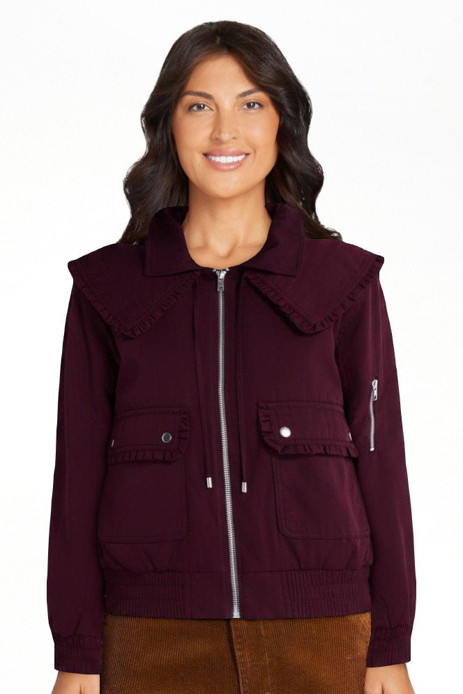Free Assembly Women's and Women's Plus Ruffle Collar Bomber Jacket, Sizes XS-4X | Walmart (US)