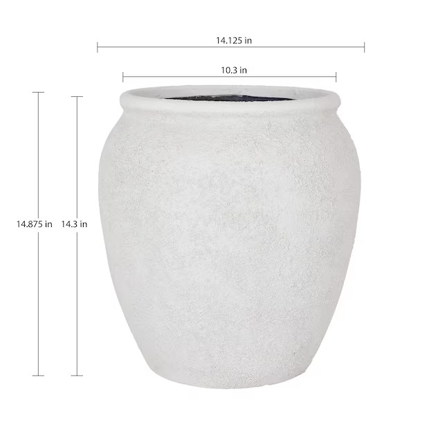 allen + roth Round 14.13-in W Large White Stone Outdoor Planter with Self Watering | Lowe's