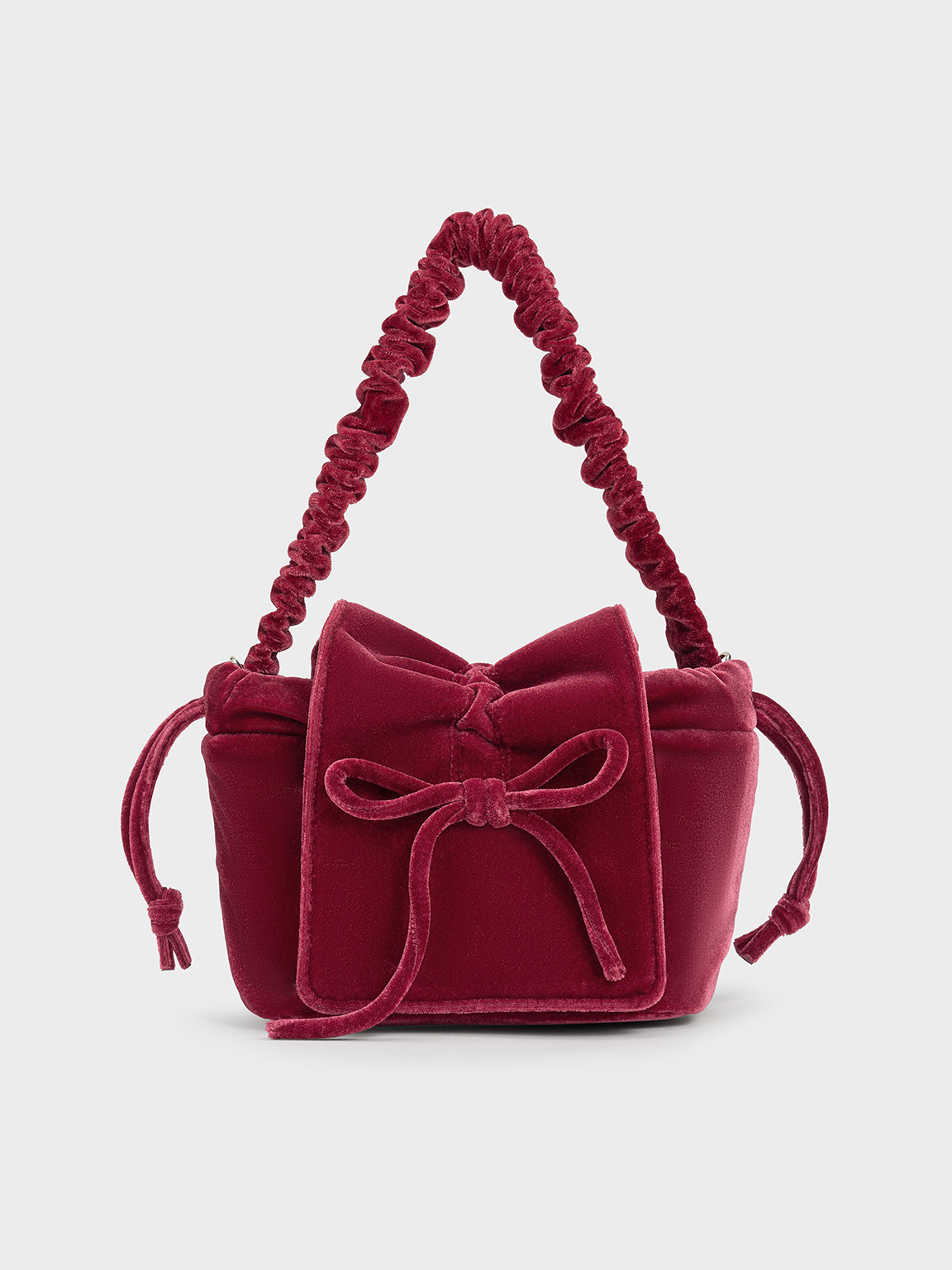 Pink Velvet Bow Ruched Top Handle Bag | CHARLES & KEITH UK | Charles & Keith UK