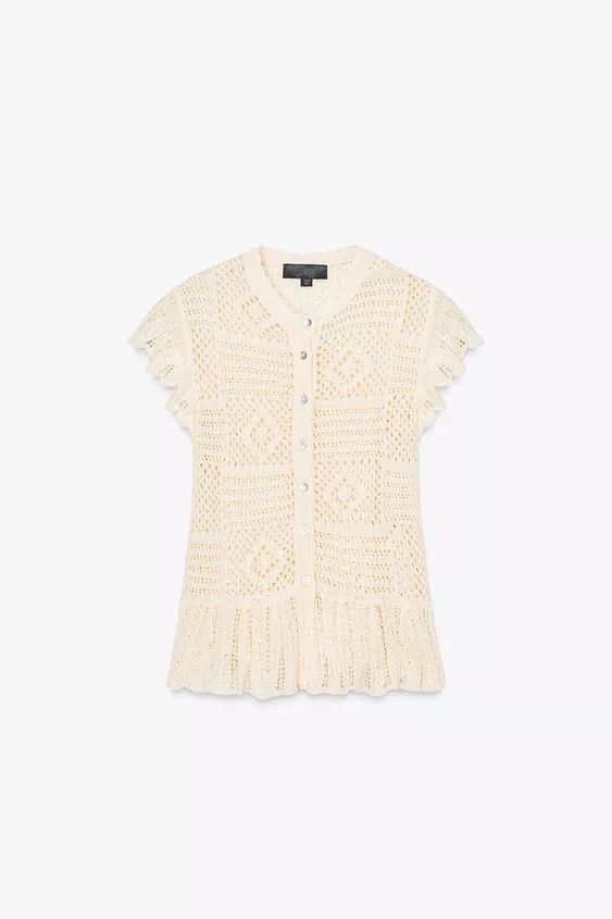 POINTELLE KNIT CARDIGAN WITH RUFFLES | Zara US
