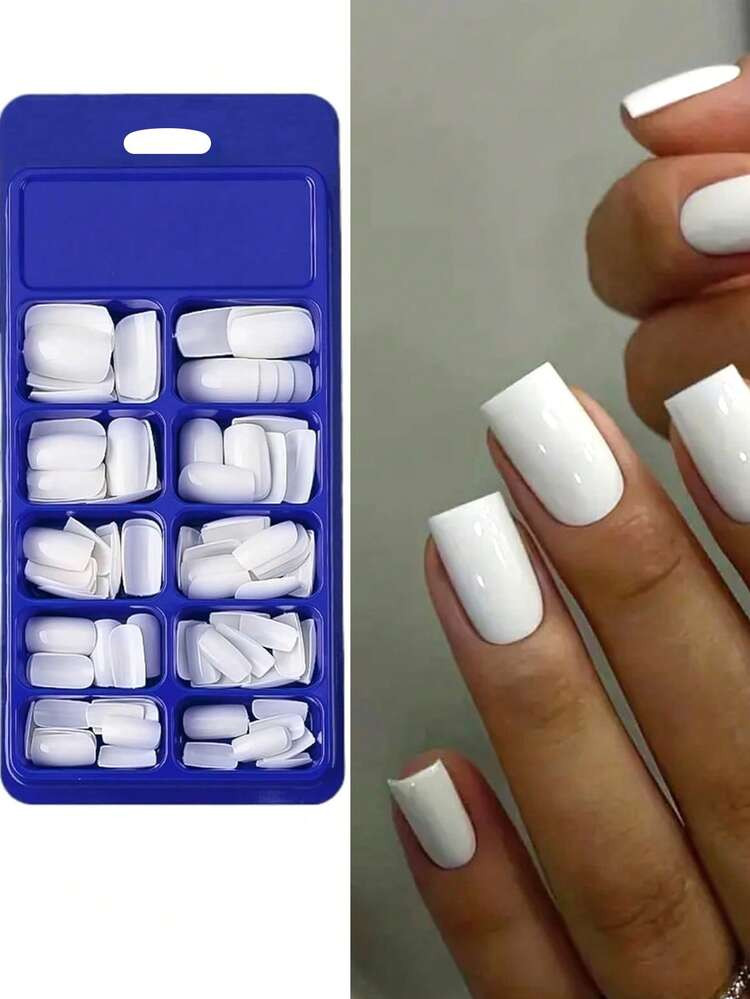 120Pcs White Press On Nails Short Medium Square Wearable Fake Nails Tips Full Cover False Nails Finger Decoration Office Daily Wear False Nails. Nail Supplies Nails | SHEIN