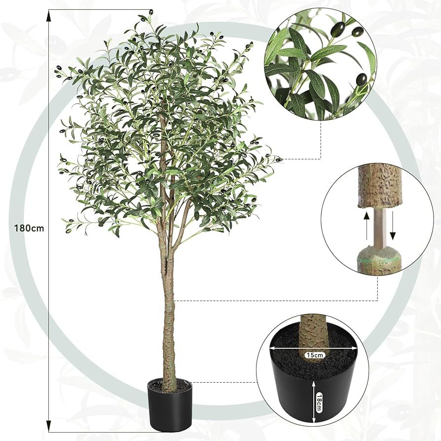 YOLEO 6FT Artificial Olive Tree Faux Tree with Lifelike Leaves Fake Plant for Living Room Bedroom... | Amazon (US)