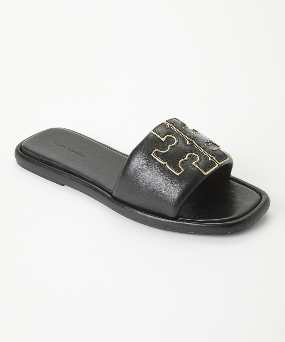 Tory Burch Women's Sandals PERFECT - Perfect Black & Gold Double T Leather Slide - Women | Zulily