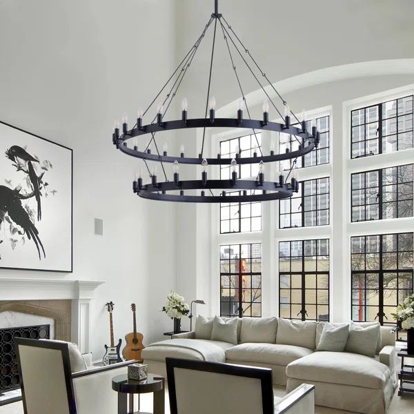 Meelad 48 - Light Dimmable Wagon Wheel Chandelier | Wayfair North America