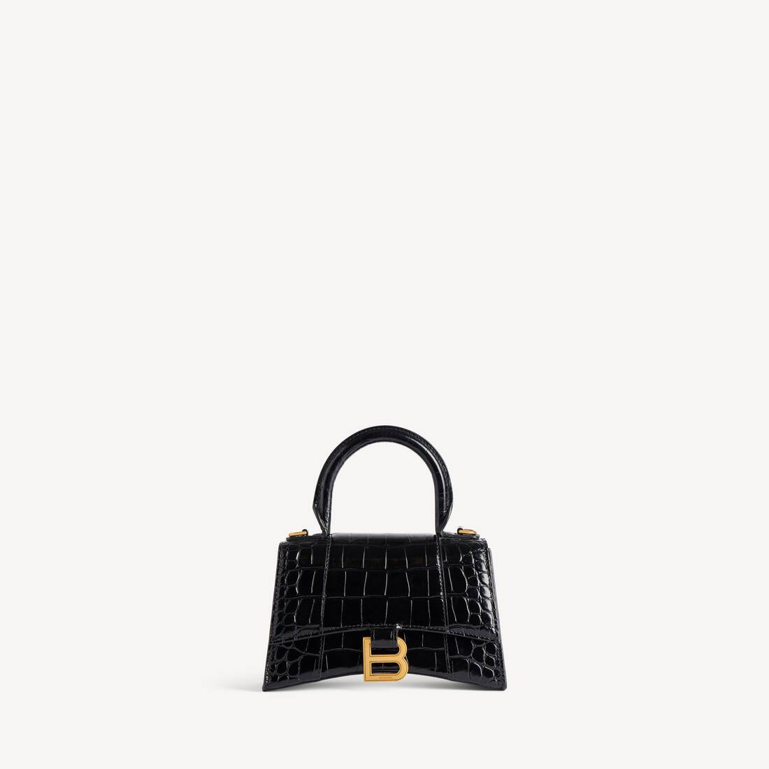 Women's Hourglass Xs Handbag Crocodile Embossed in Black | Balenciaga US | Balenciaga