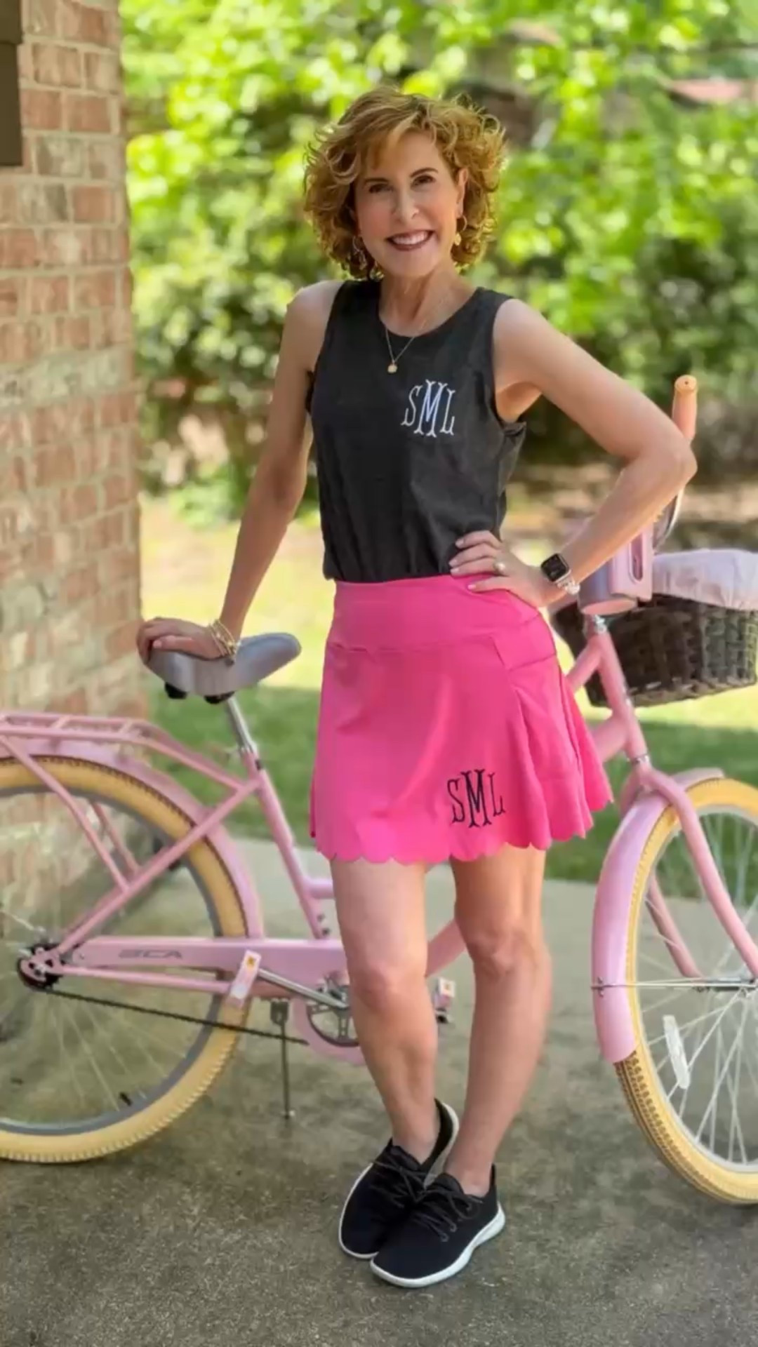 This personalized, monogrammed tank top and scalloped edge skort are monogrammed free and ship free with code FREESHIPSUZY, along with my monogrammed necklace and earrings.

My pink bike is the cutest!



#LTKActive #LTKFindsUnder50 #LTKWatchNow
