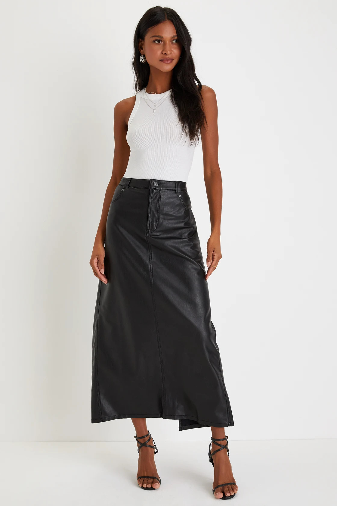 City Slicker Black Vegan Leather High-Rise Maxi Skirt | Lulus (US)
