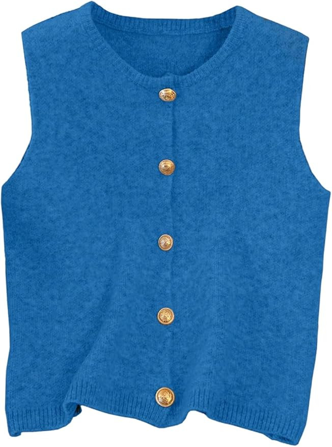 RoseSeek Women's Button Down Sweater Vest Sleeveless Crewneck Knit Outerwear Old Money Knitwear | Amazon (US)