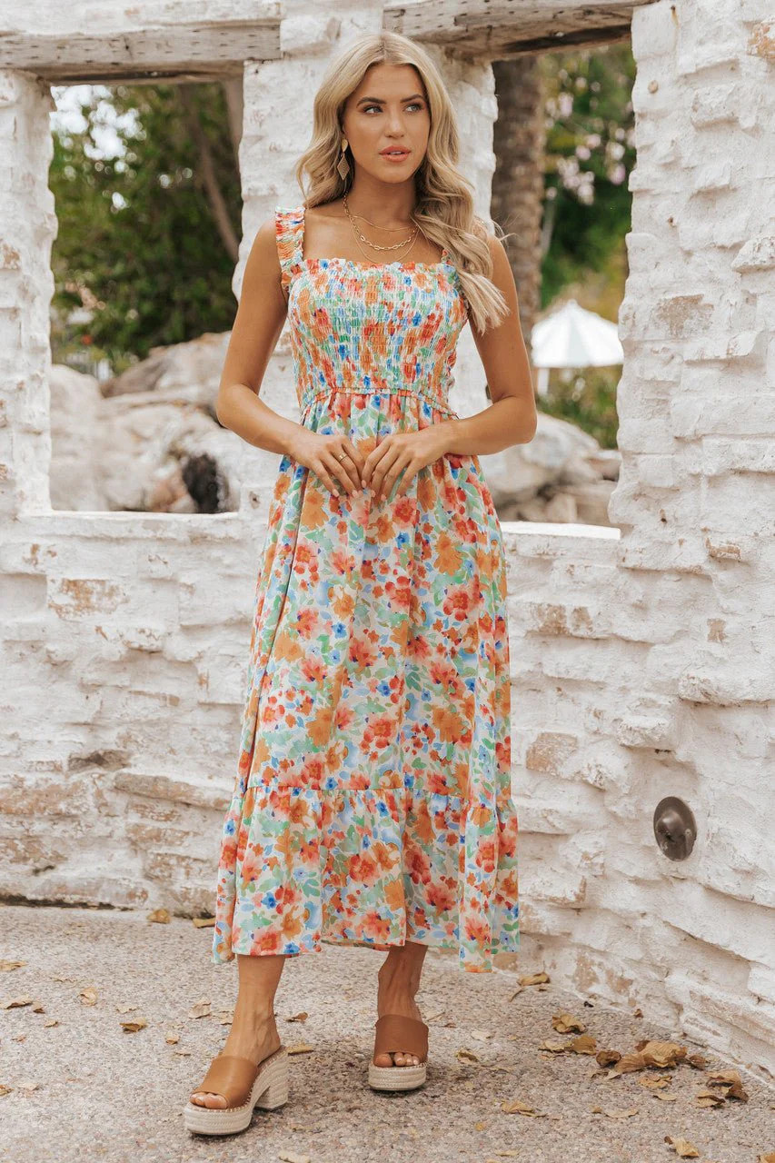 Caribbean Green Floral Smocked Maxi Dress | Magnolia Boutique