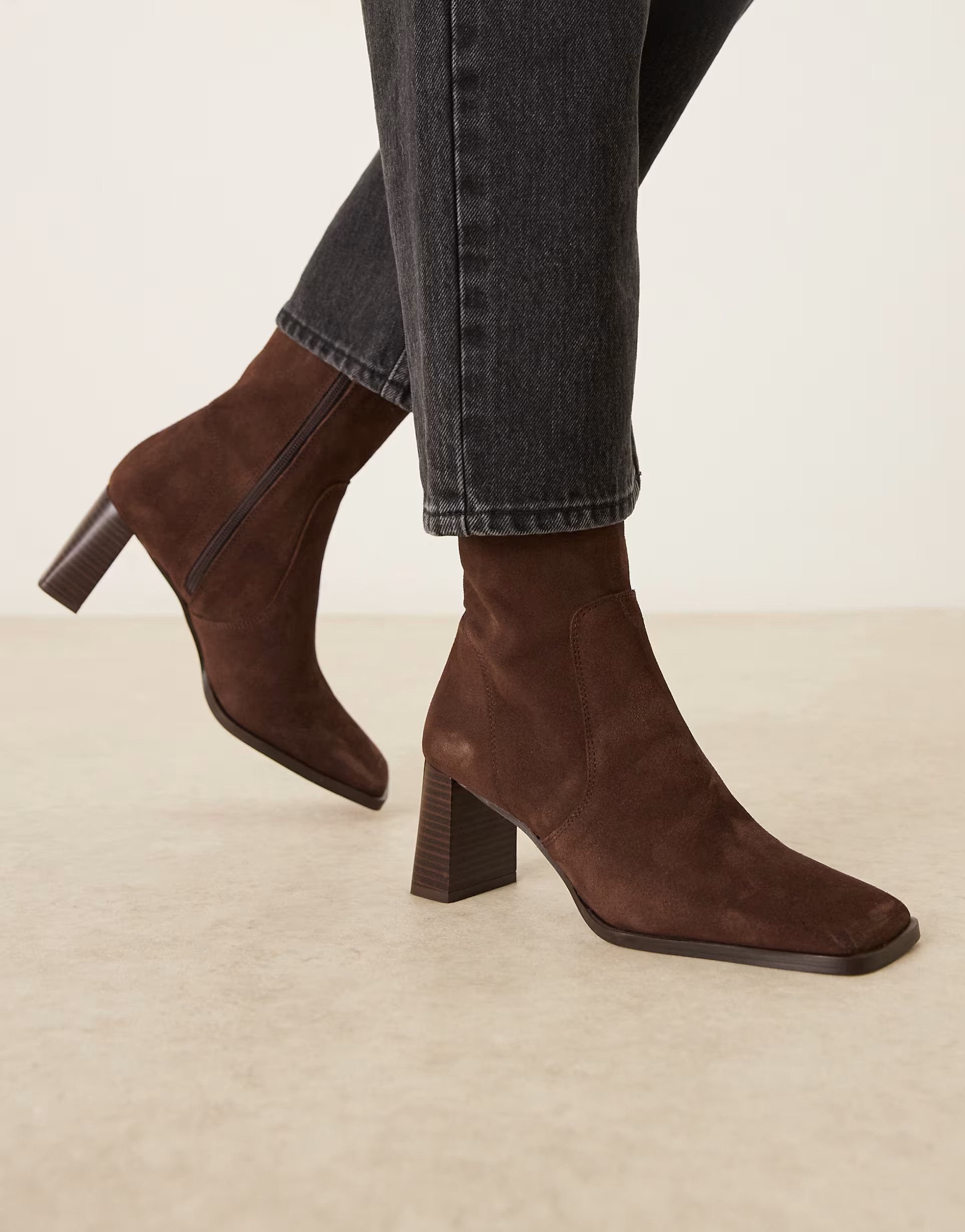 ASOS DESIGN Ramona suede square toe heeled ankle boots in chocolate | ASOS (Global)