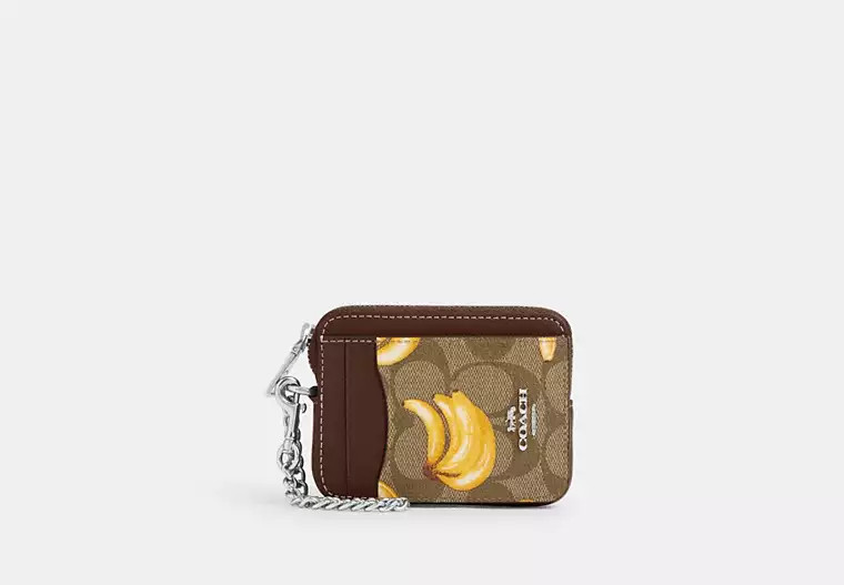 Zip Card Case In Signature Canvas With Banana Print | Coach Outlet US