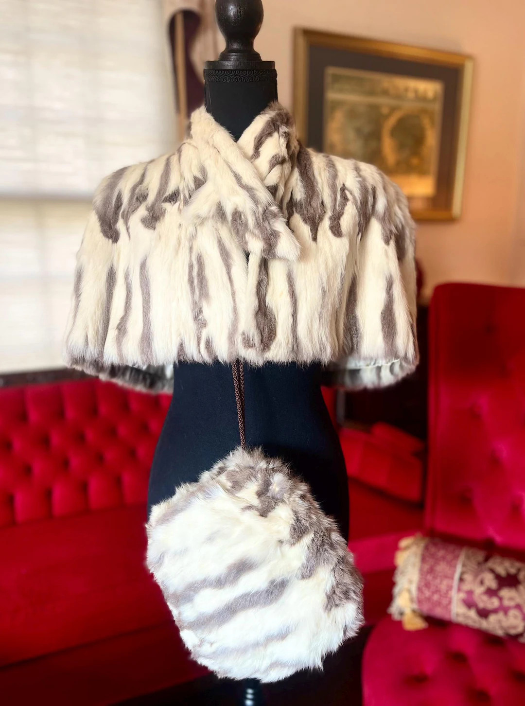 Rare Antique Natural Fur Cape and a Muff 1940s Era Old Hollywood Glamour Unique Real Fur Bolero /... | Etsy (US)