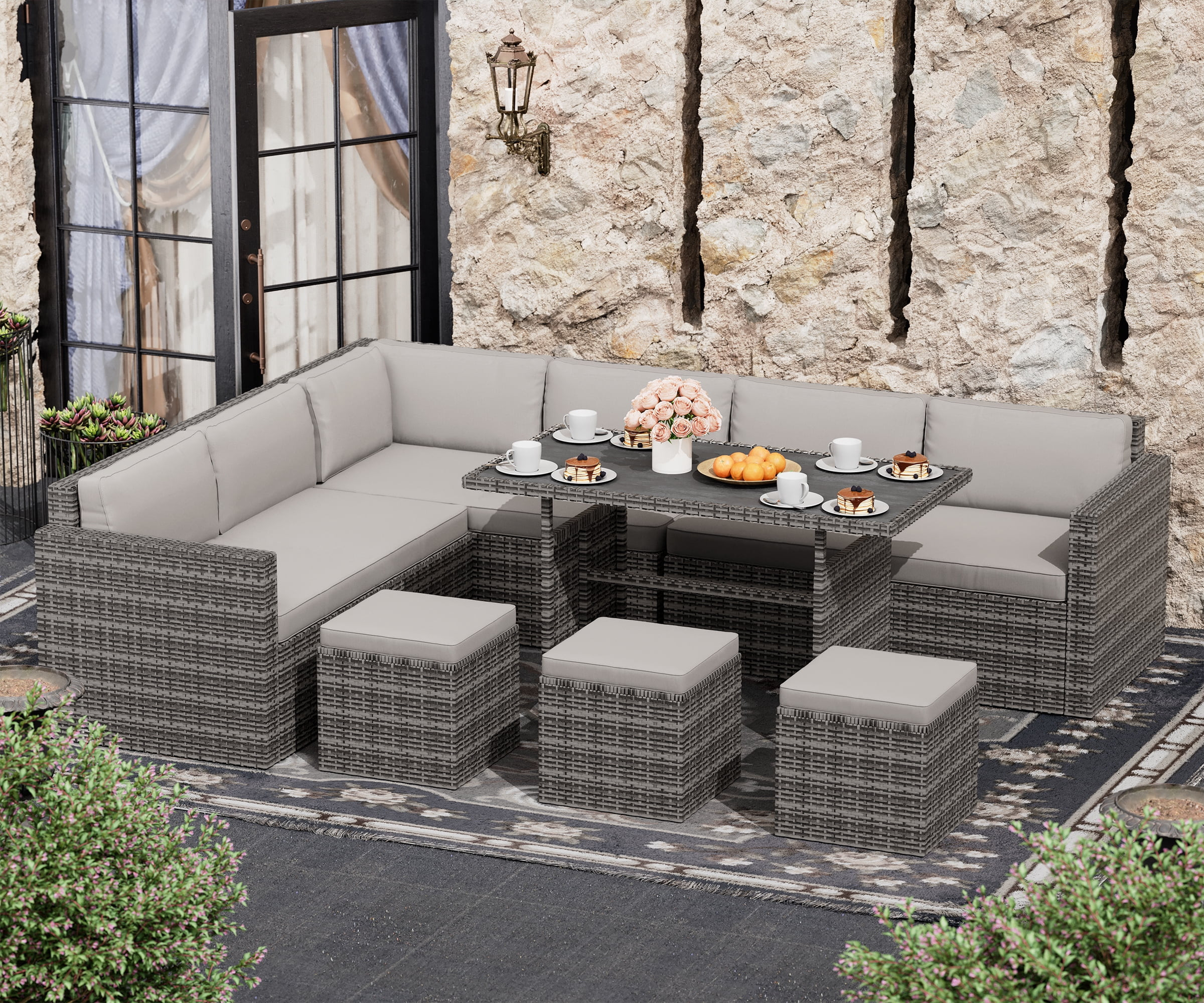 Bifanuo 7 Piece Patio Furniture Set, Outdoor Furniture Patio Sectional Sofa, All Weather PE Ratta... | Walmart (US)