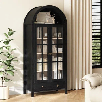 Kalaen 71" Arched Display Wood Cabinet with Tempered Glass and Adjustable Shelves | Wayfair North America