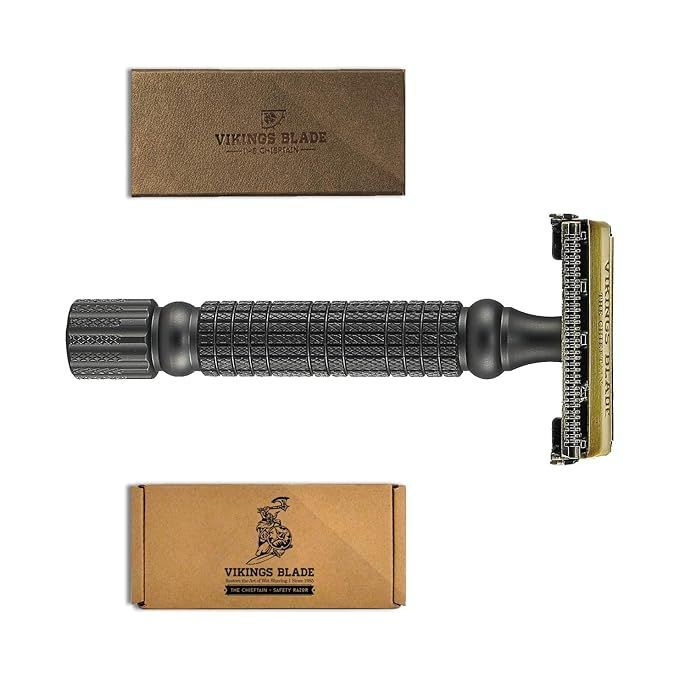 Double Edge Safety Razor by VIKINGS BLADE, Fat & Short Handle with Luxury Case. Twist to Open, He... | Amazon (US)