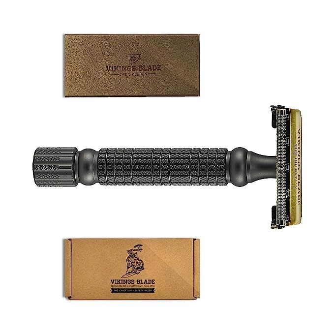 Double Edge Safety Razor by VIKINGS BLADE, Fat & Short Handle with Luxury Case. Twist to Open, He... | Amazon (US)
