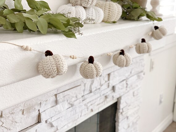 Autumn Garland White Pumpkin Garland Mantel Garland Pumpkin - Etsy | Etsy (US)