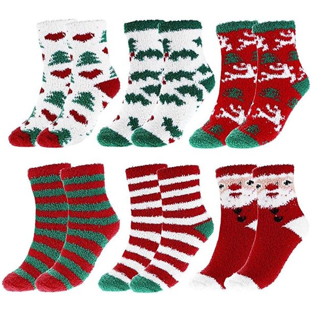 Women Christmas Fuzzy Socks, Fluffy Socks,Winter Warm Cozy Striped Socks, Crew Socks,Adult Home S... | Walmart (US)
