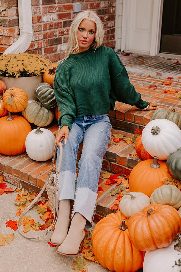 Harvest Wishes Ribbed Sweater in Hunter Green | Impressions Online Boutique