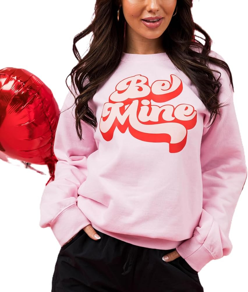 Valentines Day Sweatshirts for Women Cute Love Print Patchwork Crew Neck Pullover Y2k Oversized S... | Amazon (US)